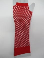 Red Long Fingerless Fishnet Gloves