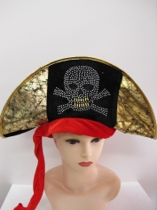 Pirate Hat with Gold Skull and Crossbones