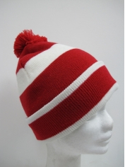 Red and White Striped Beanie - Hats